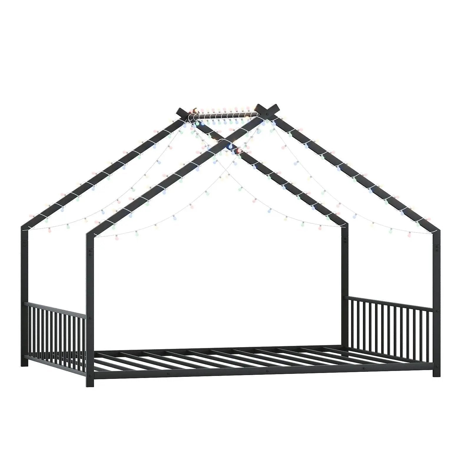 Full Size Rooftop Bed Frame LED Lights For Kids - Black by HouseOfZazla