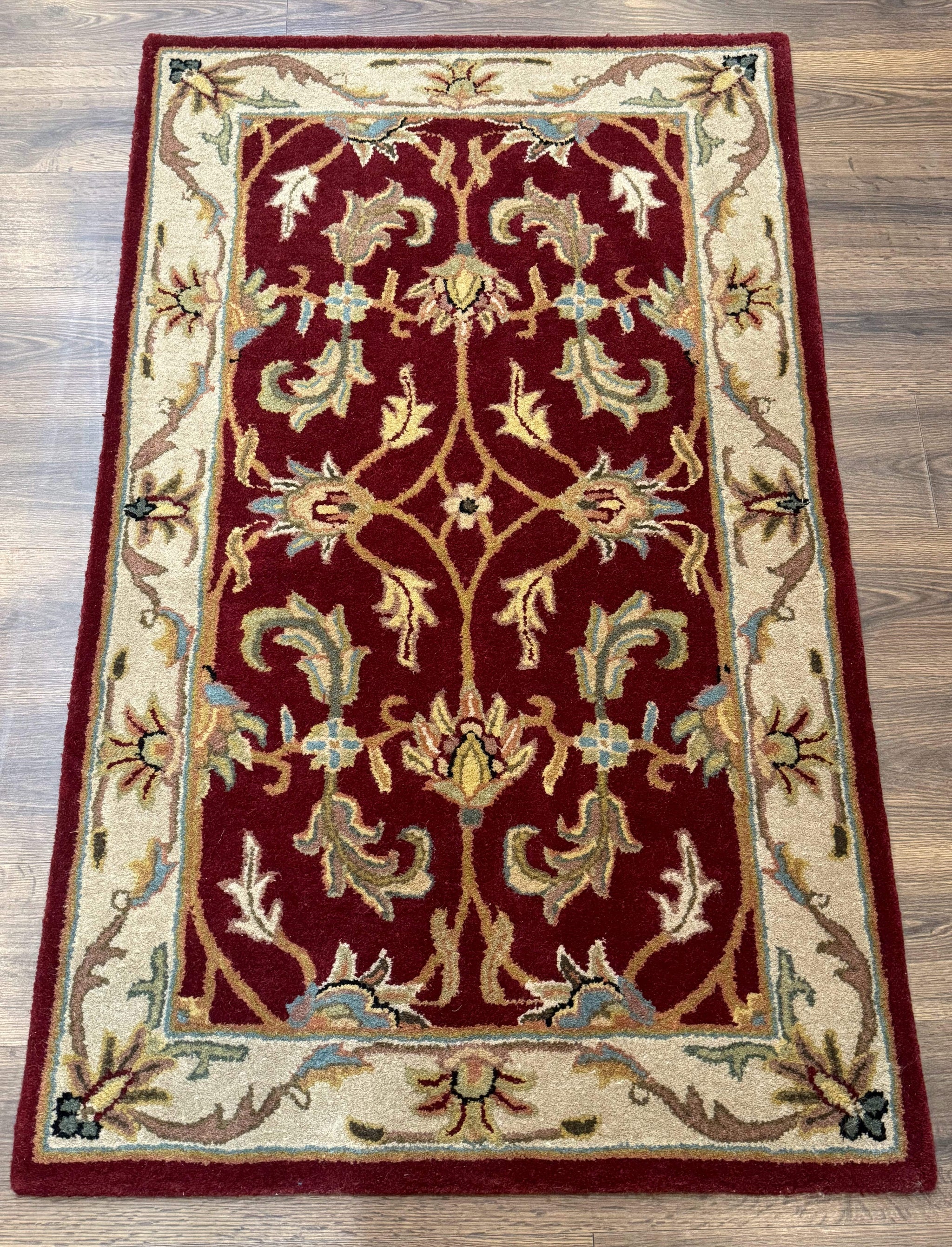 Small Floral Wool Rug 3x5, Safavieh Heritage Collection, Dark Red, Pair A by Jewel Rugs