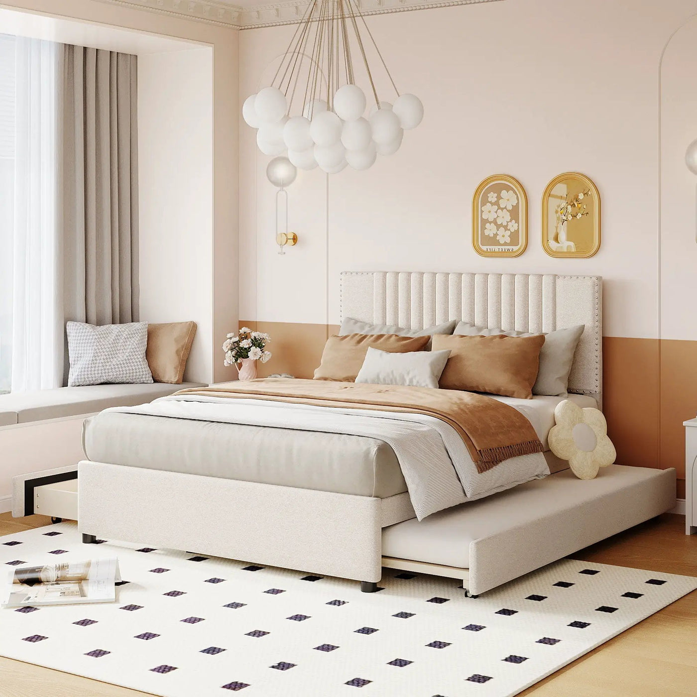 Upholstered Platform Bed With Drawers, Classic Headboard Design by Unique Piece Furniture