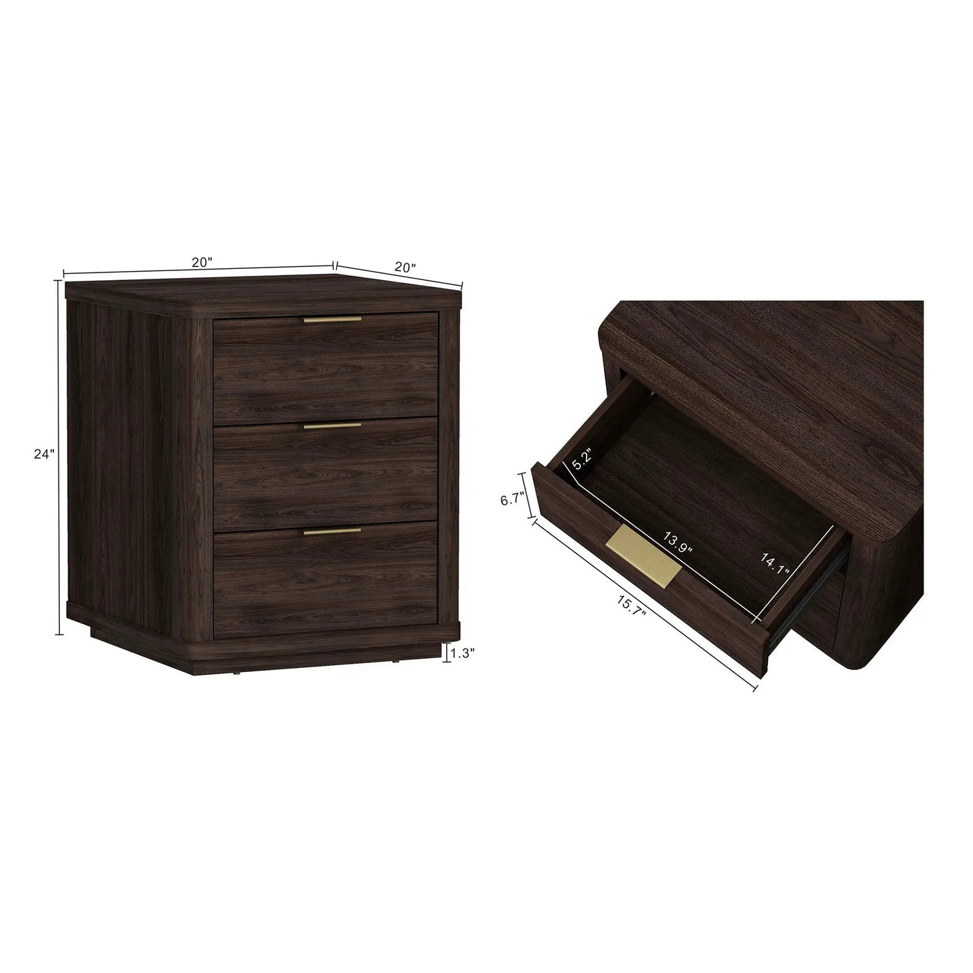 Evelyn - Nightstand With 3 Drawers, Smooth Rounded Edges by HouseOfZazla
