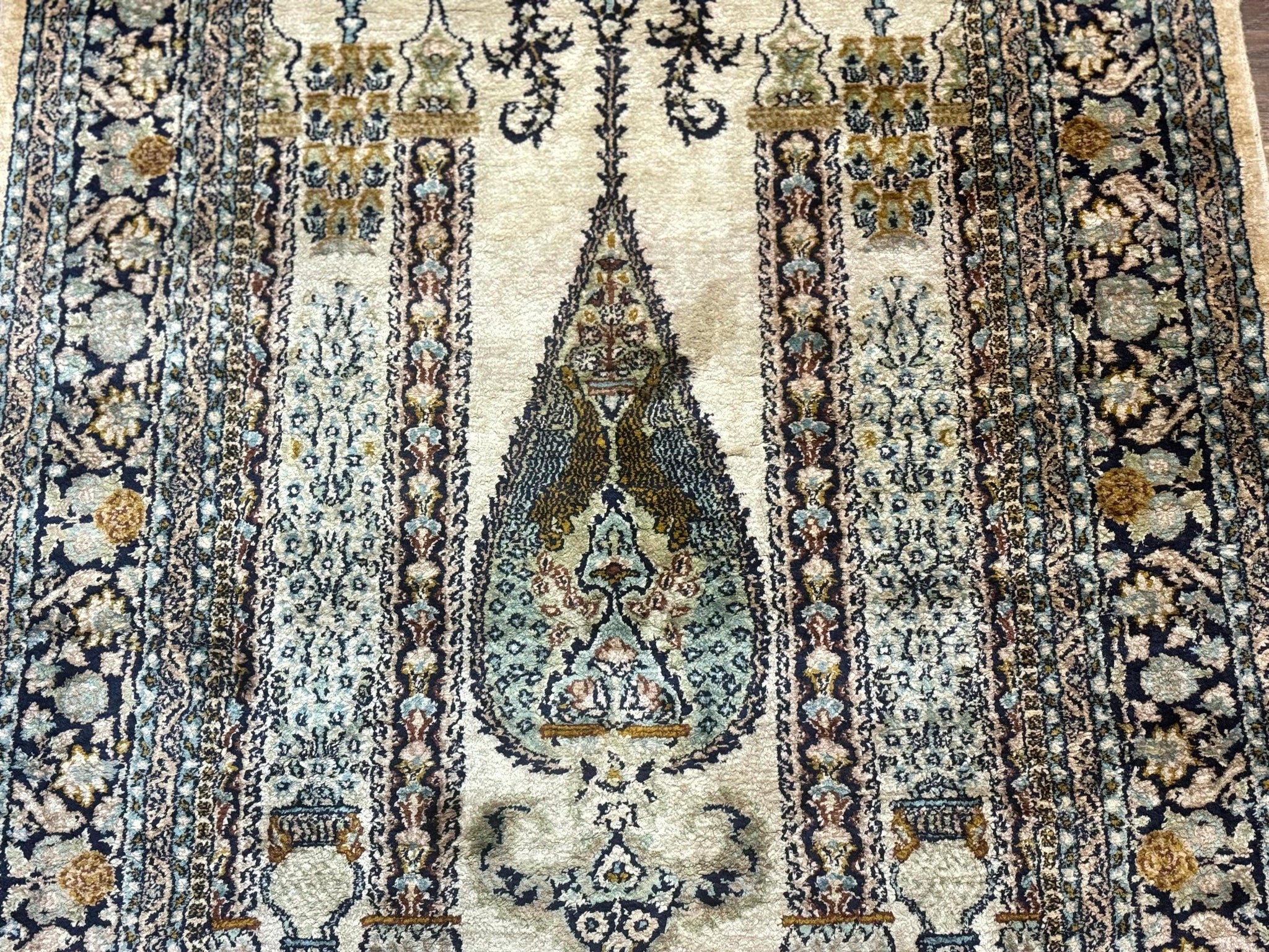 Silk Indian Kashmiri Rug 3x4, Very Fine 400 KPSI, Silk Prayer Rug, Handmade by Jewel Rugs