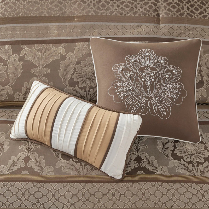 7 Piece Jacquard Comforter Set Brown/Gold Queen by HouseOfZazla