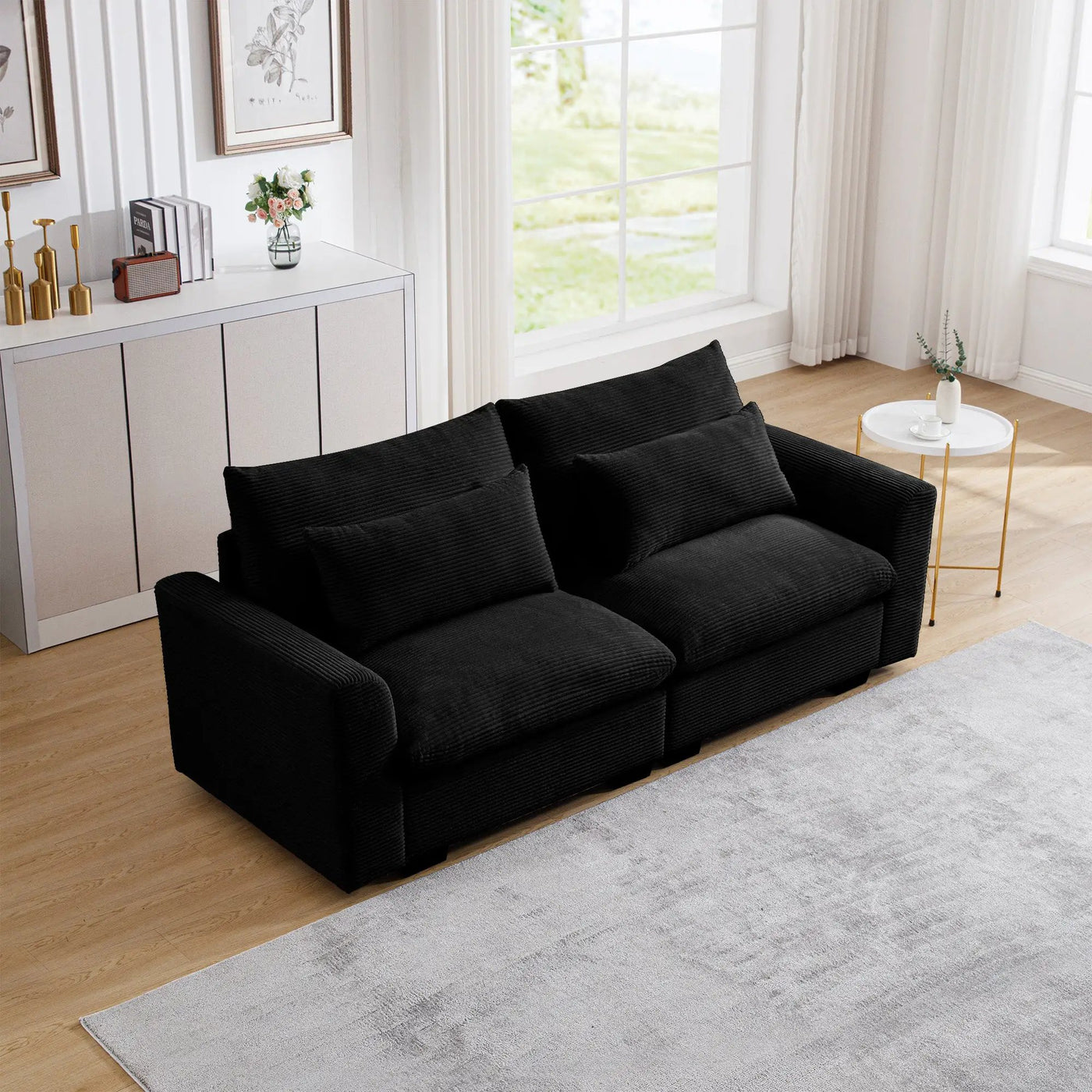 Modern 2 Seater Corduroy Fabric Sofa by HouseOfZazla