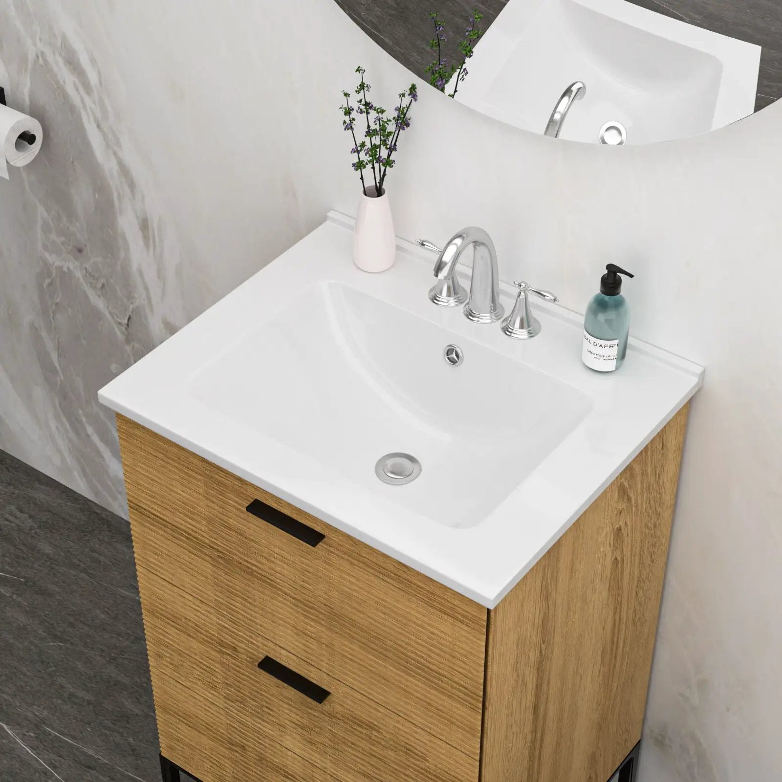 Modern Rectangular Single Vanity Top With Overflow And 3 Faucet Holes - White by HouseOfZazla