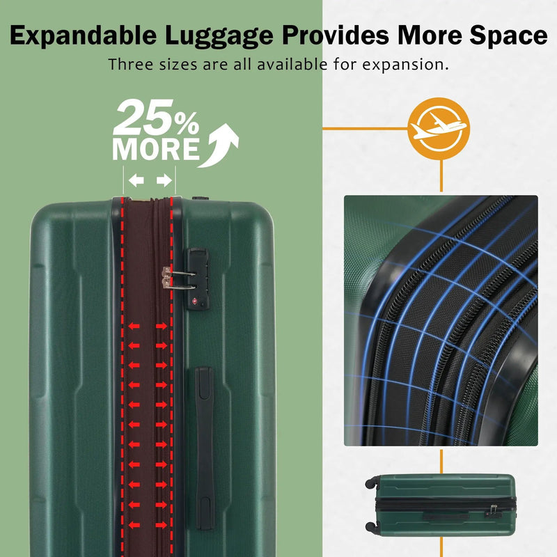 2 Piece Luggage Set With Bags Expanable Spinner Wheels ABS Lightweight Suitcase With Tsa Lock 20" / 28" by HouseOfZazla