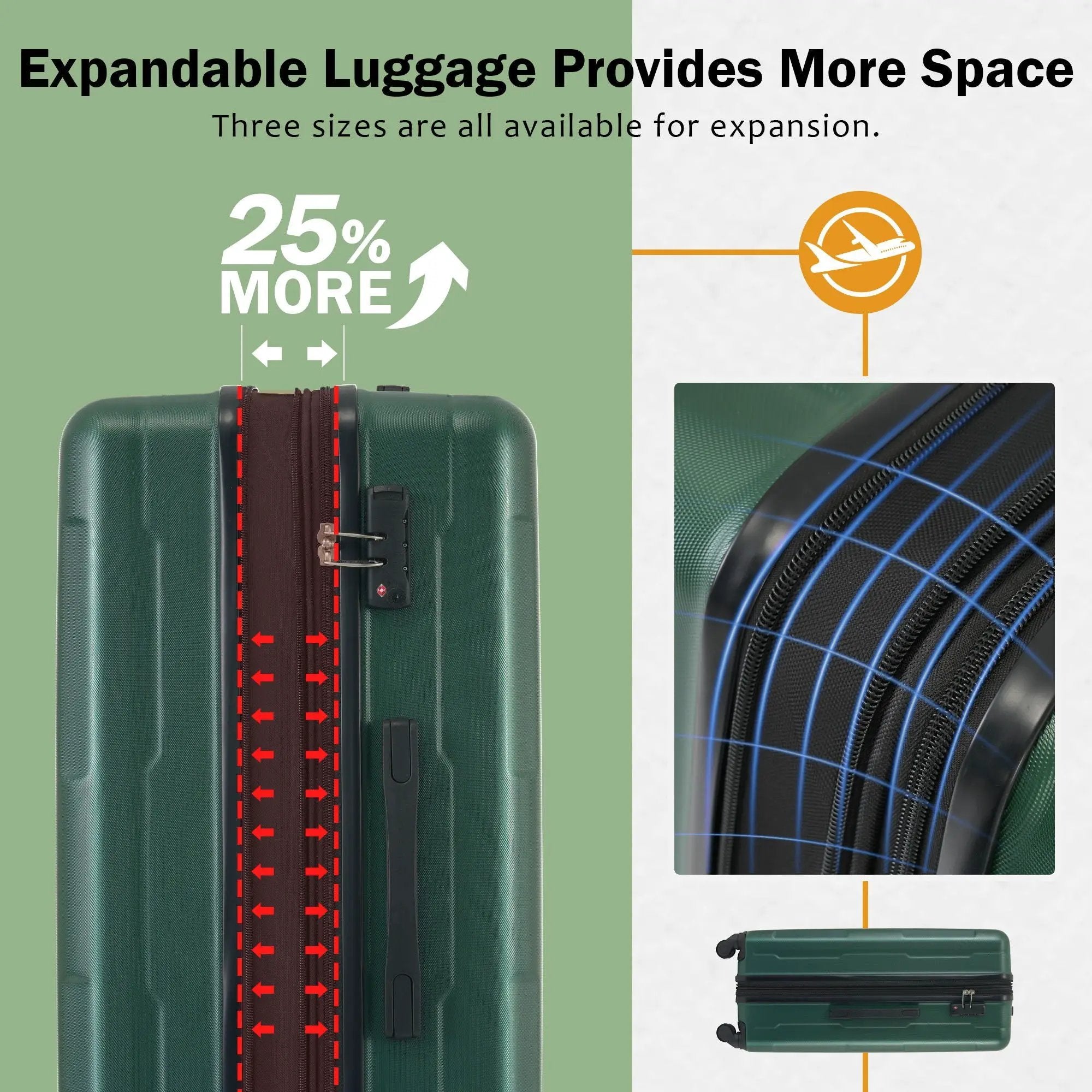 2 Piece Luggage Set With Bags Expanable Spinner Wheels ABS Lightweight Suitcase With Tsa Lock 20" / 24" by HouseOfZazla