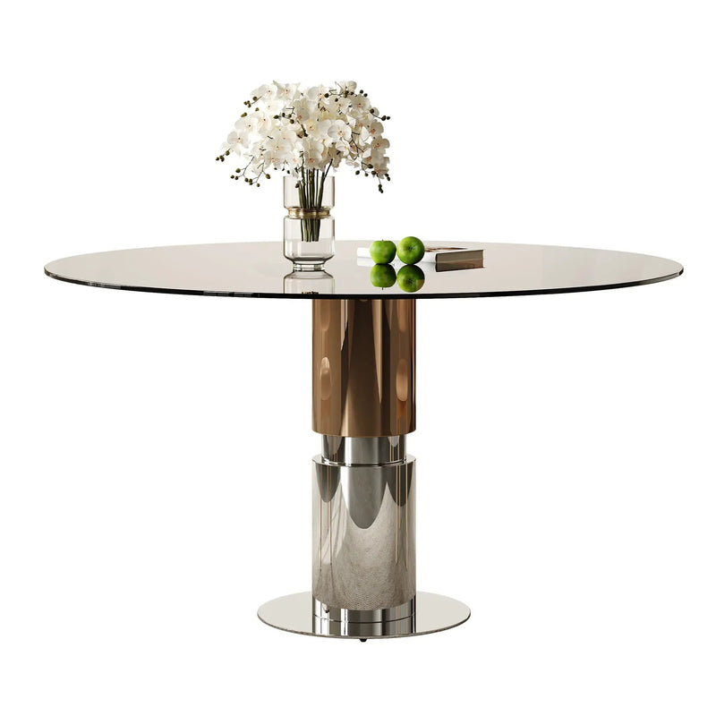Round Glass Dining Table, Suitable For 2 - 4 People - Brown by HouseOfZazla