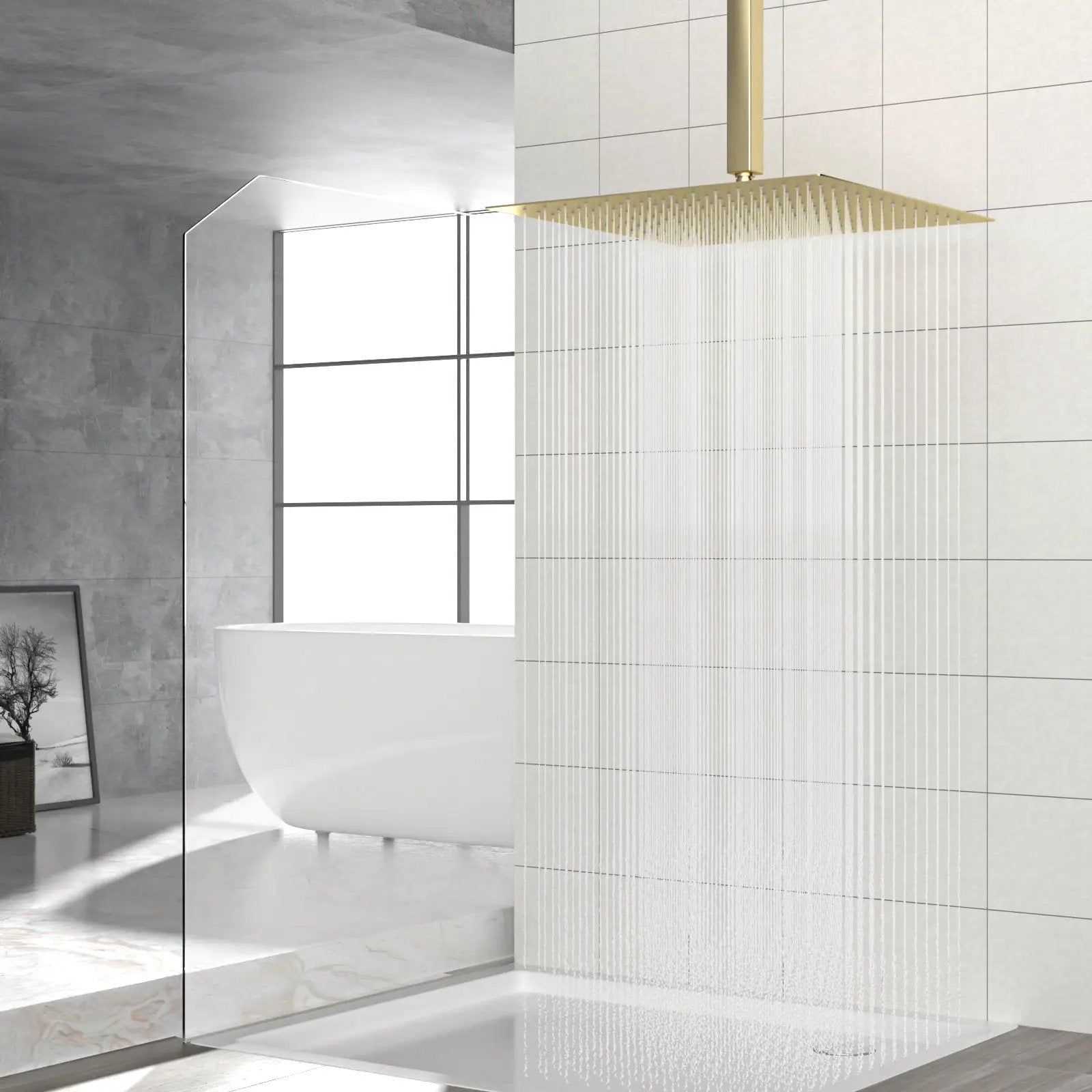 16" Square Rainfall Shower Head Fixed Wall Mount With Full Body Coverage & Self Cleaning Silicone Nozzles by HouseOfZazla