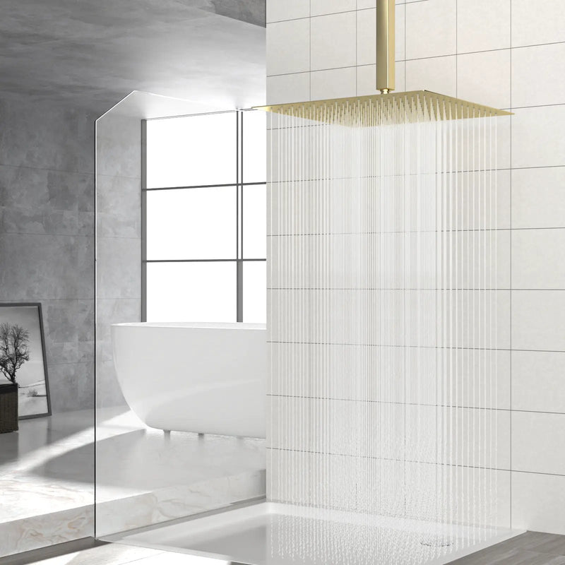 16" Square Rainfall Shower Head Fixed Wall Mount With Full Body Coverage & Self Cleaning Silicone Nozzles by HouseOfZazla