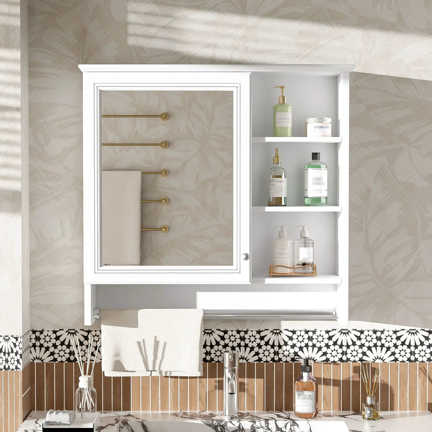 Wall Mount 2 In 1 Mirror Cabinet With Adjustable Shelf, Soft-Closing Hinges by HouseOfZazla