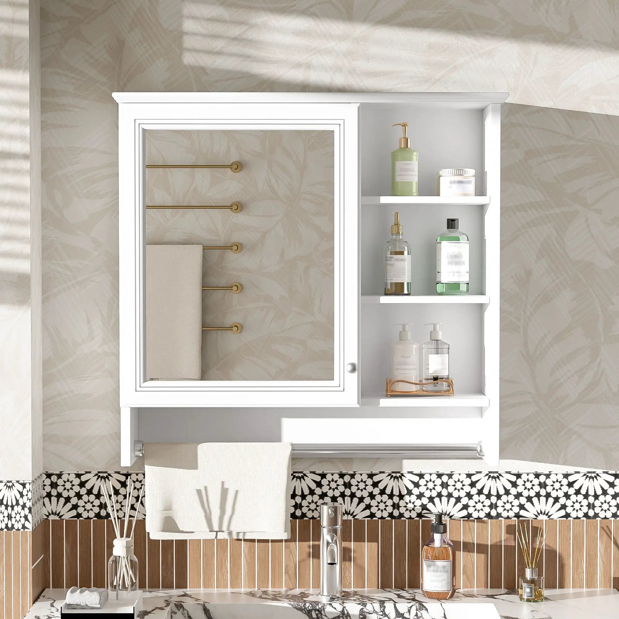 Wall Mount 2 In 1 Mirror Cabinet With Adjustable Shelf, Soft-Closing Hinges by Unique Piece Furniture