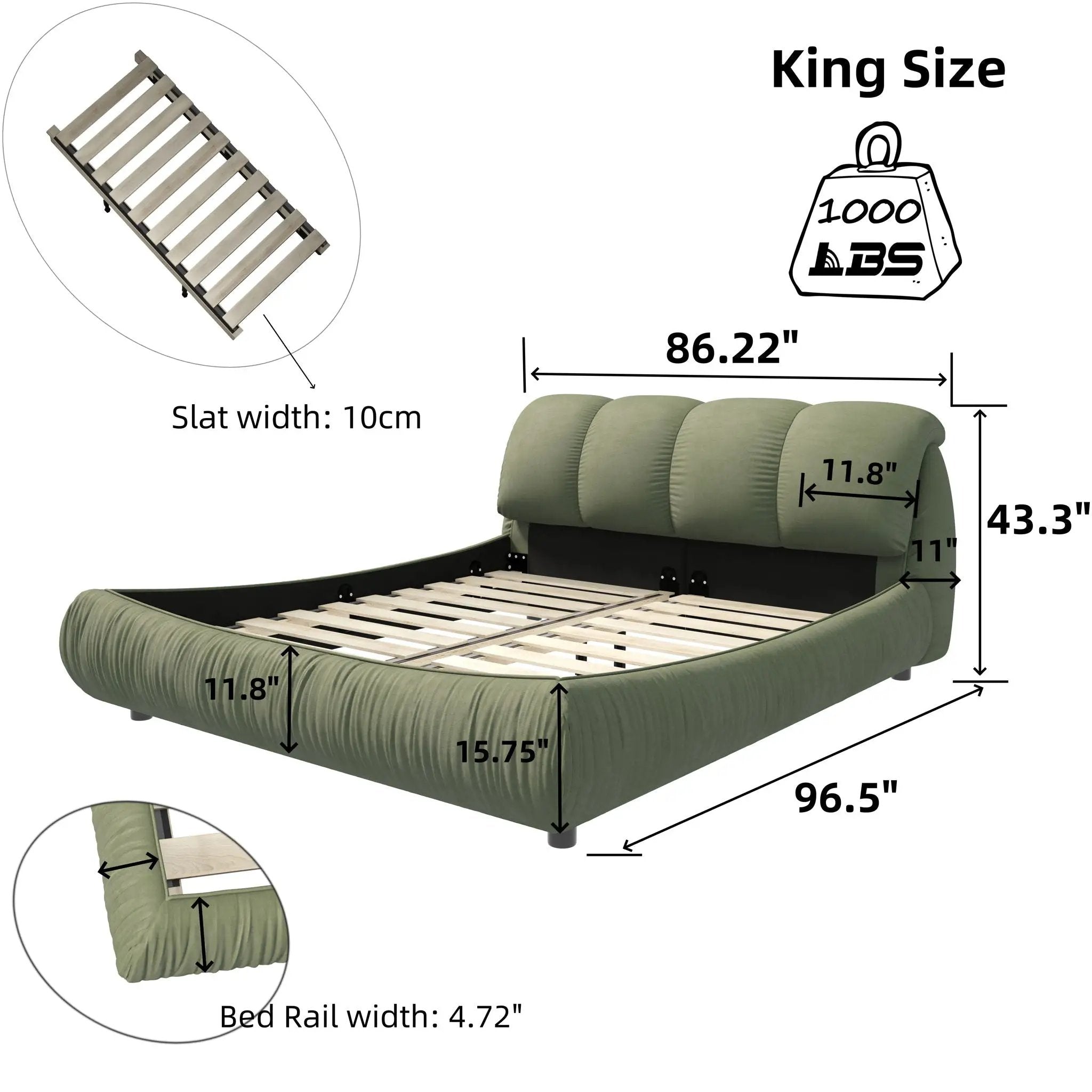 Luxury Upholstered Platform Bed With Oversized Padded Backrest And Solid Wood Frame by HouseOfZazla