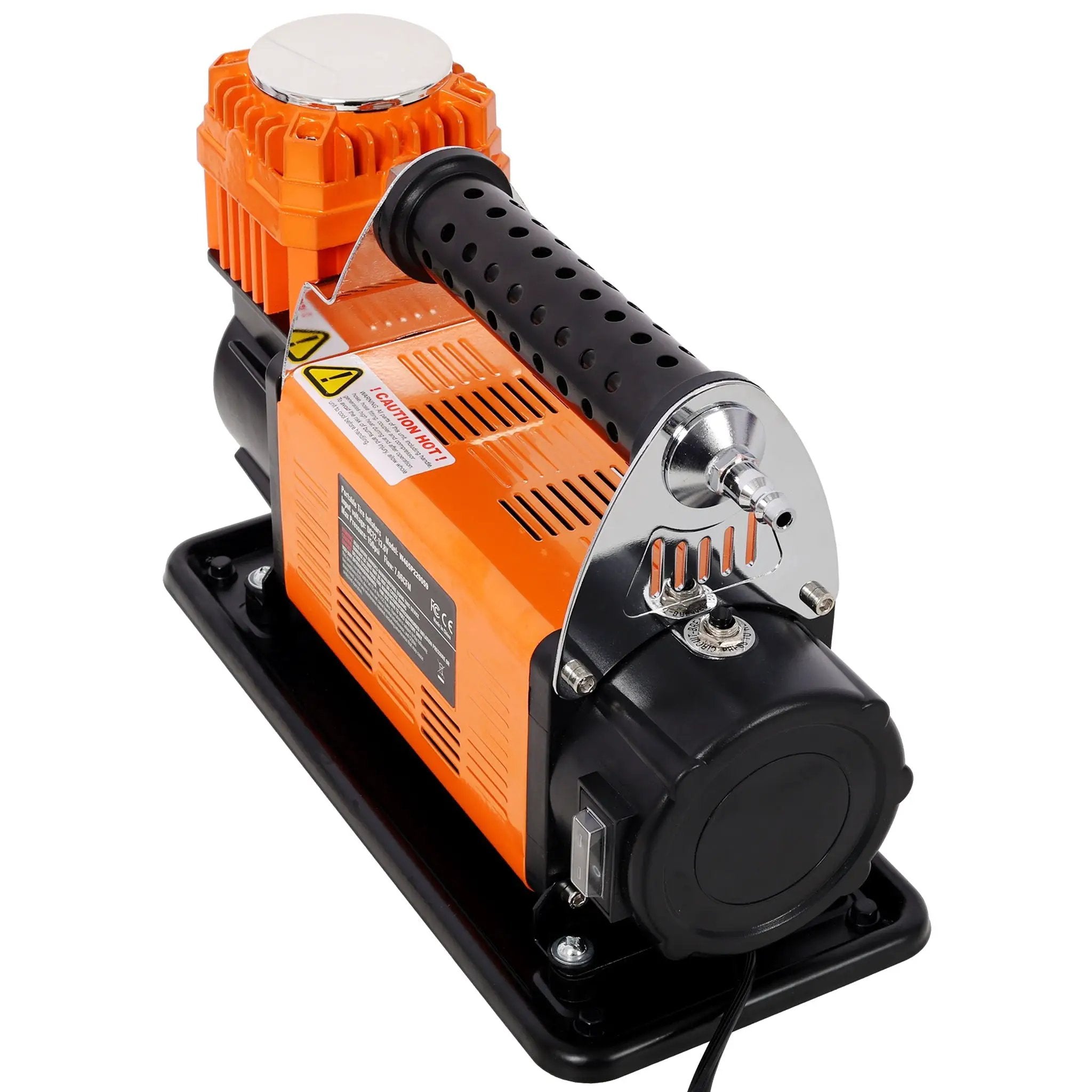 Heavy Duty 12V Air Compressor, Tire Inflator With Pressure Gauge, Compact Size - Black / Orange by HouseOfZazla