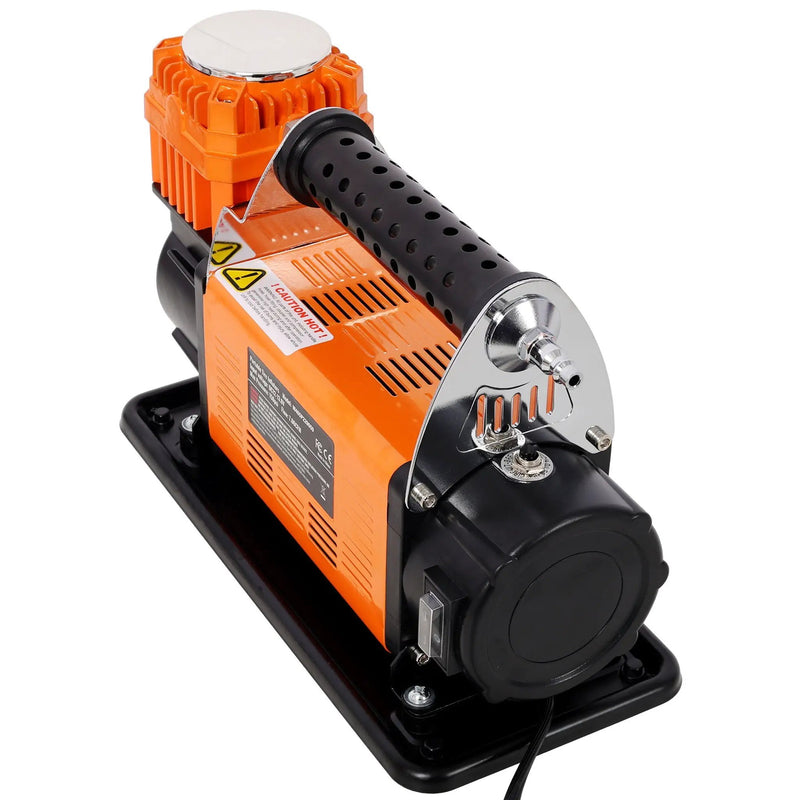 Heavy Duty 12V Air Compressor, Tire Inflator With Pressure Gauge, Compact Size - Black / Orange by HouseOfZazla