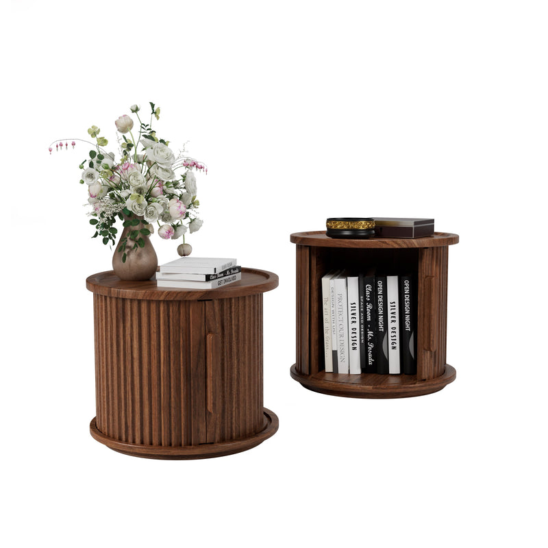 2Piece Round Coffee Table Set, Modern Nesting Side Tables with Sliding Door Storage by HouseOfZazla