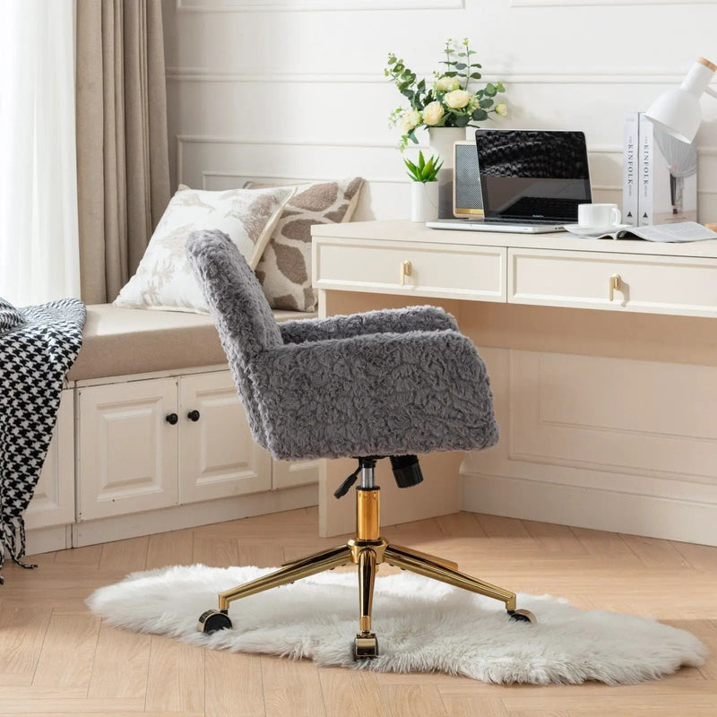 Office Chair, Artificial Rabbit Hair Home Office Chair With Metal Base, Adjustable Desk Chair Swivel Office Chair, Vanity Chair by HouseOfZazla