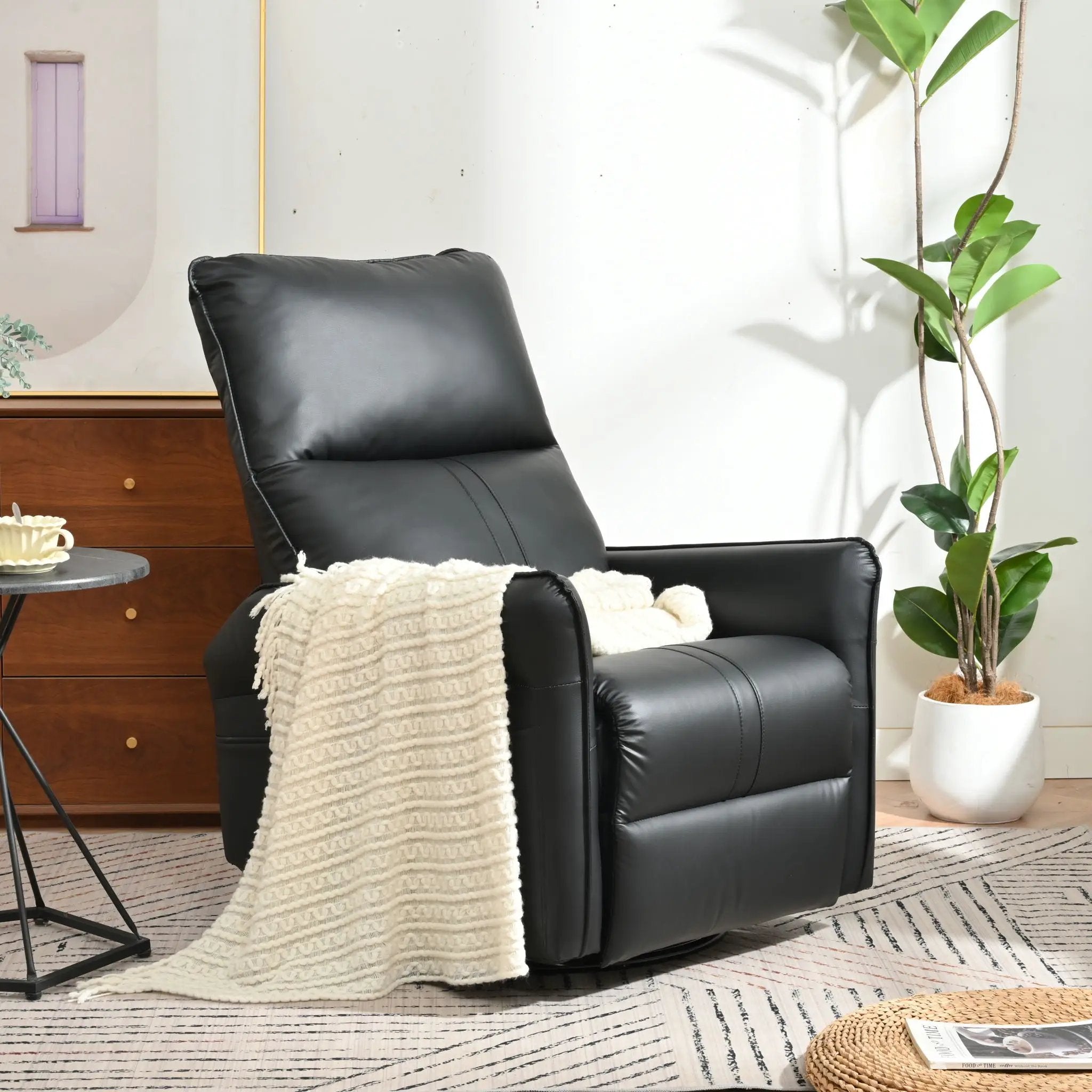 360° Modern Small Rocking Swivel Recliner Chair With Side Pocket by Unique Piece Furniture