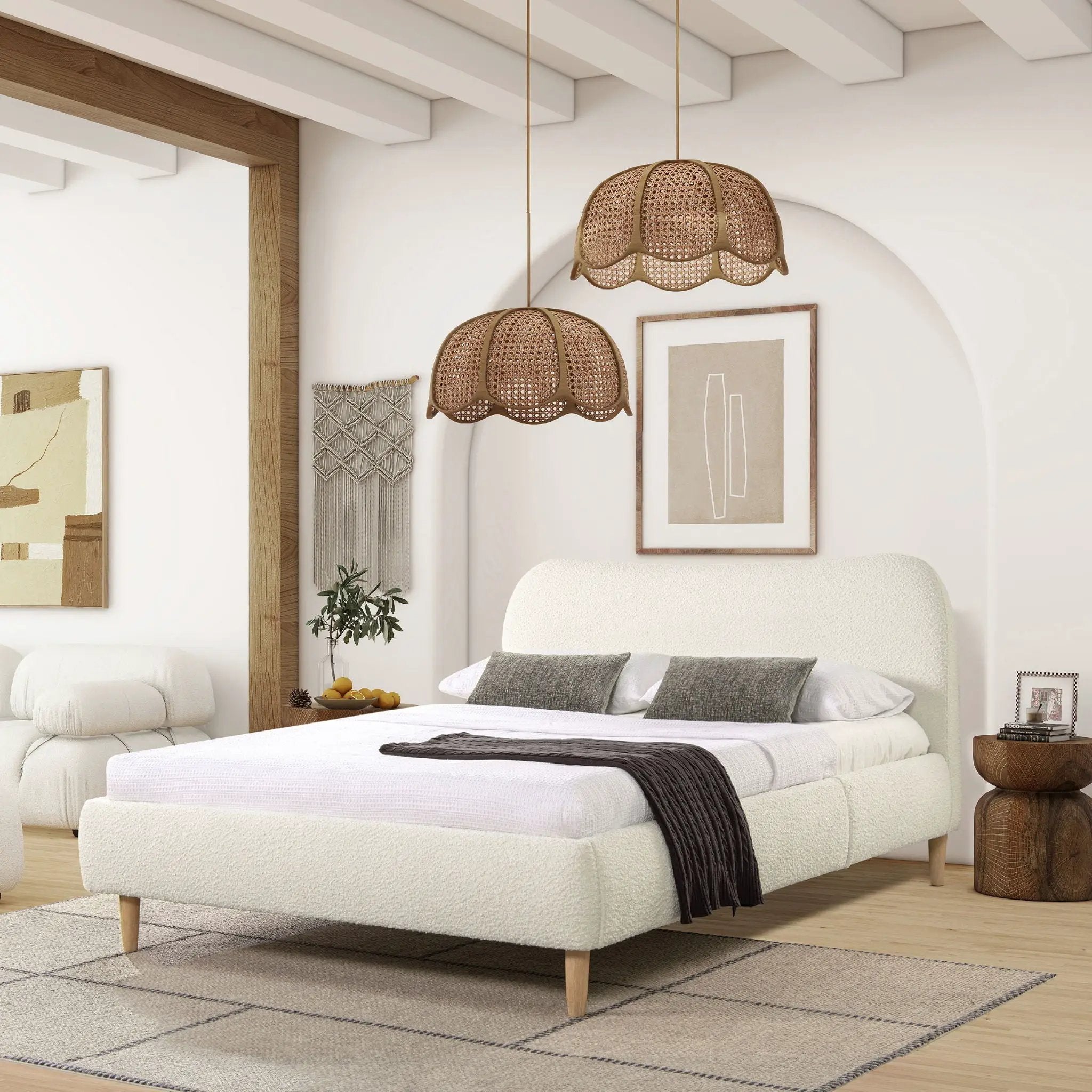 Roman - Curved Headboard Upholstered Platform Bed by HouseOfZazla