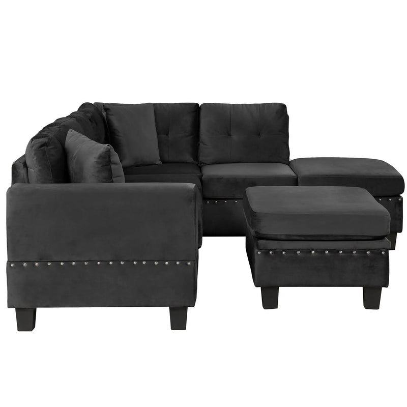 Modern Sectional Sofa With Storage Ottoman, L - Shape Couch With 2 Pillows And Cup Holders by HouseOfZazla