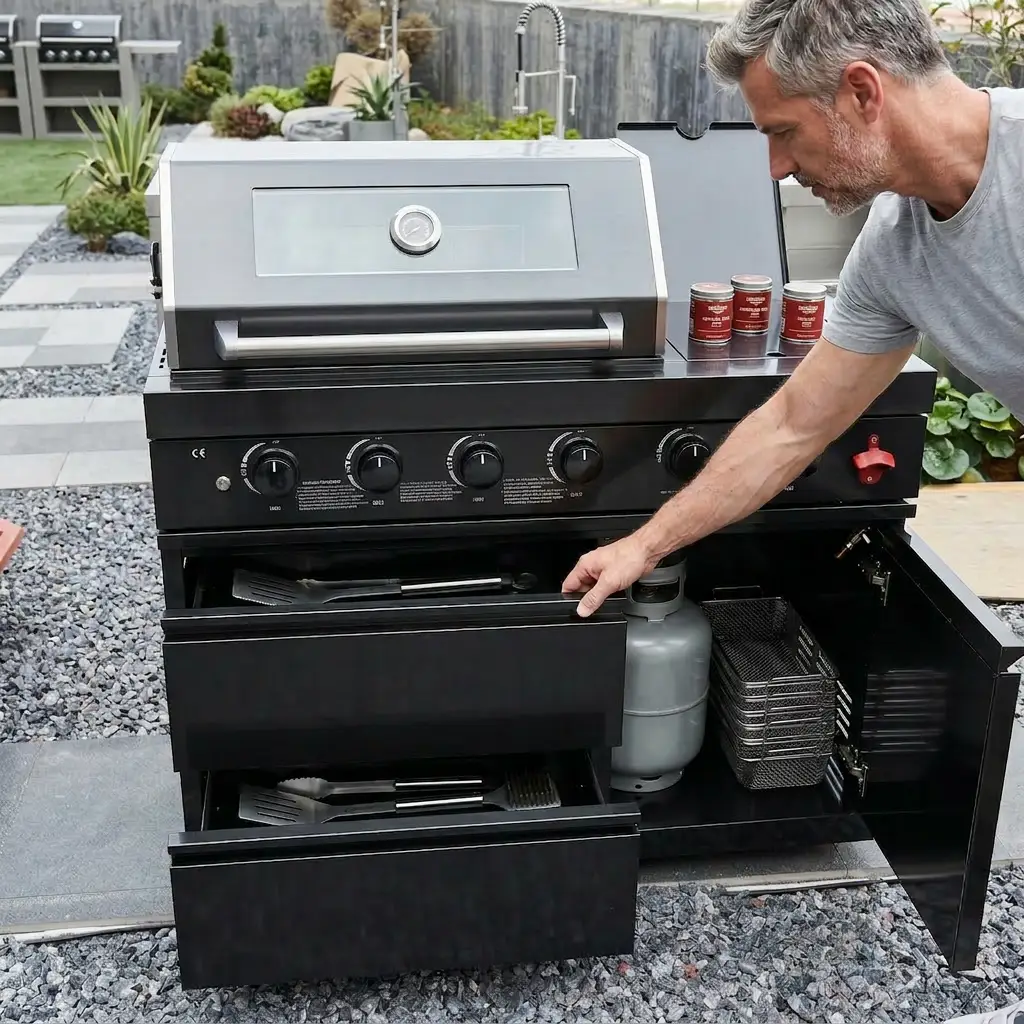 46" Four Burners Black Outdoor Kitchen Islands Grill + Side Burner by Chery Industrial