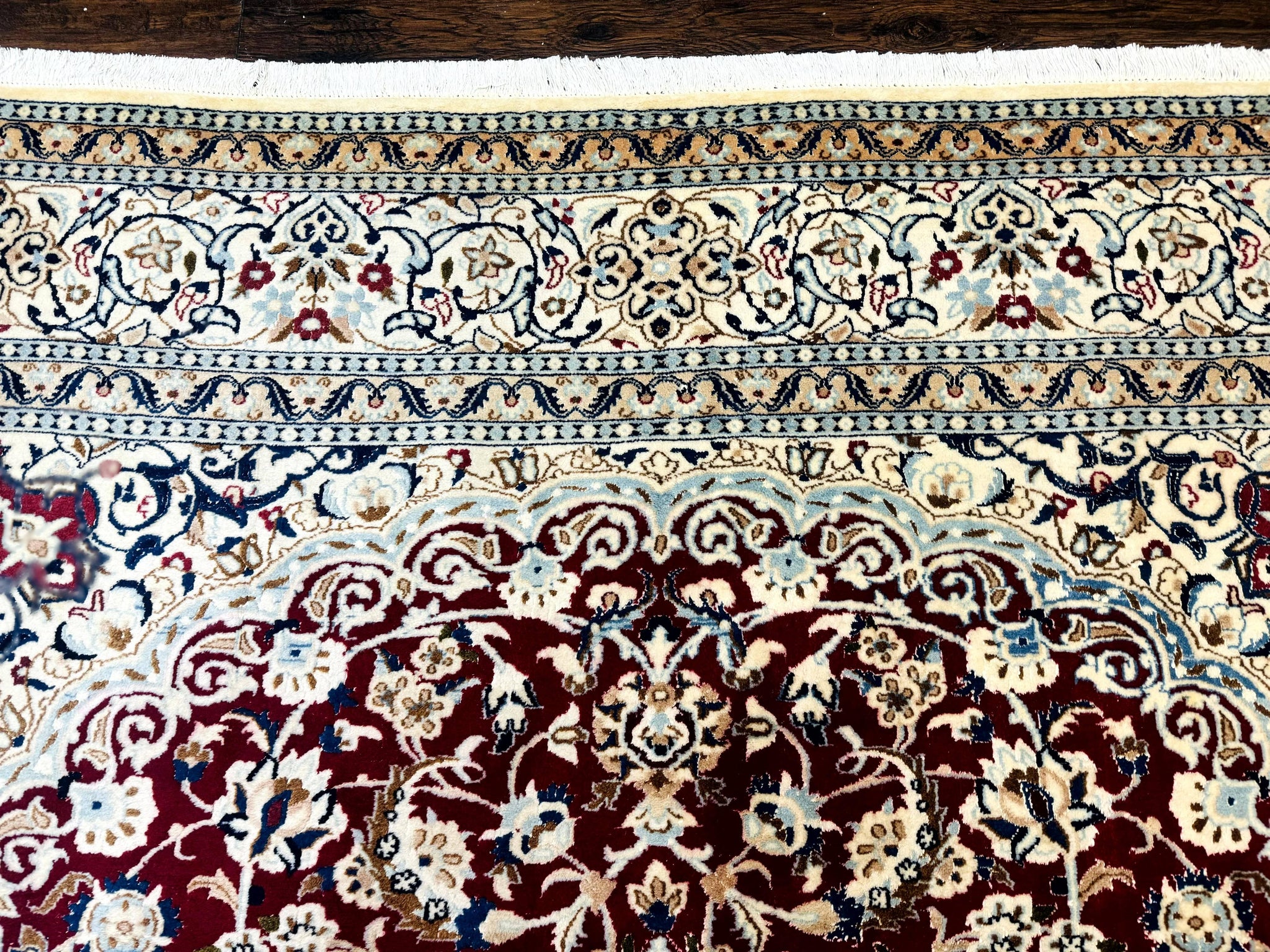 Persian Nain Rug 8x11, Wool and Silk Highlights, Burgundy & Ivory by Jewel Rugs