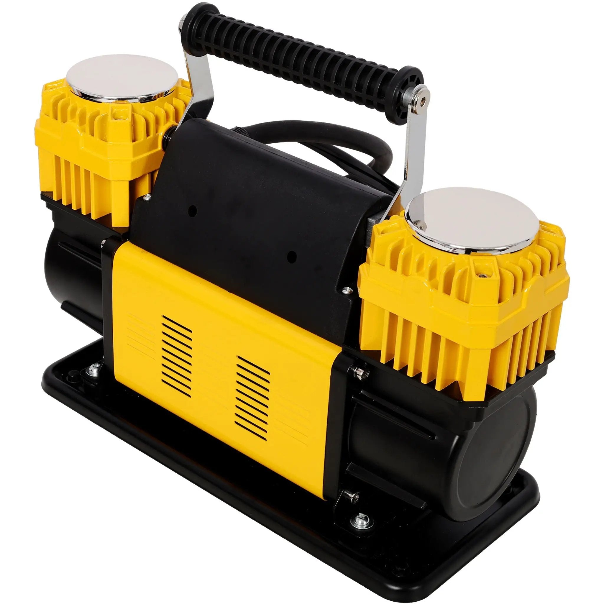 Heavy Duty 12V Dual Cylinder Air Compressor, Tire Inflator With Gauge - Yellow / Black by HouseOfZazla