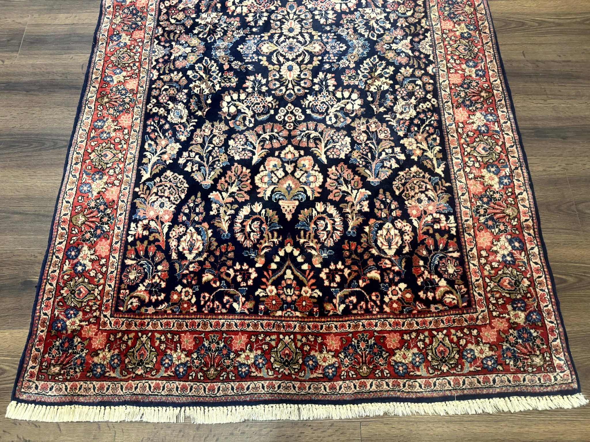 Navy Blue Persian Rug 4x6, Sarouk Mohajeran Carpet, Antique Persian Rug, Floral by Jewel Rugs