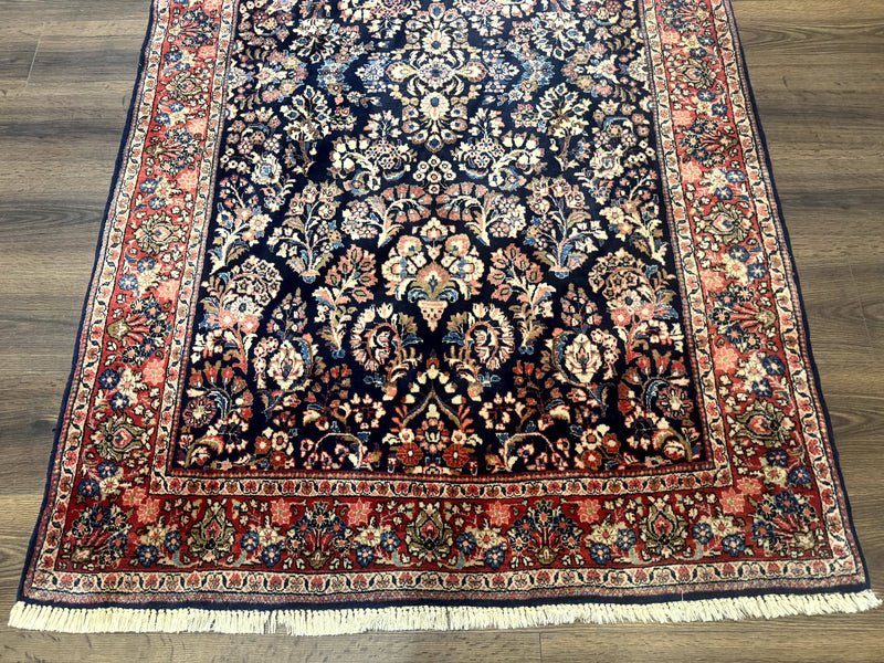Navy Blue Persian Rug 4x6, Sarouk Mohajeran Carpet, Antique Persian Rug, Floral by Jewel Rugs