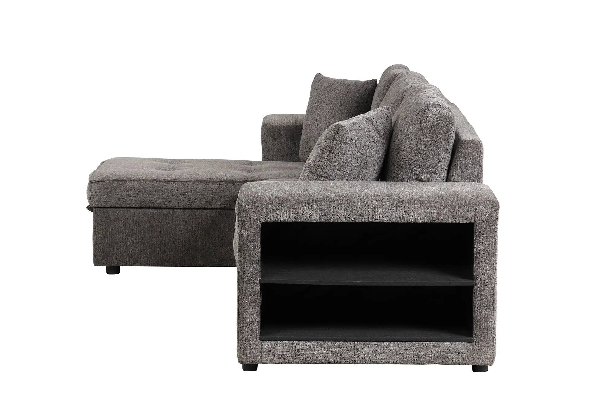Modern L-Shape 3 Seat Reversible Sectional Couch, Pull Out Sleeper Sofa With Storage Chaise And 2 Stools For Living Room Furniture Set by HouseOfZazla