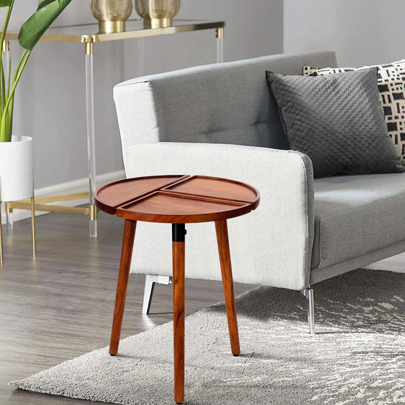 Round Acacia Wood Side Accent Table by BLAKHOM