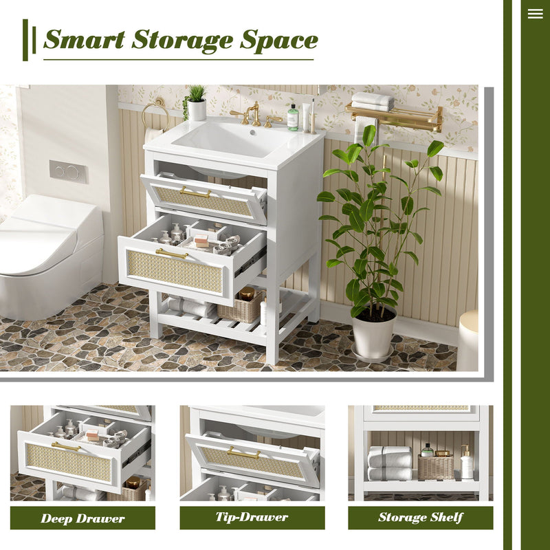Modern Bathroom Vanity With Integrated Sink, Cabinet With 1 Deep Drawer And 1 Tip-Out Drawer by HouseOfZazla