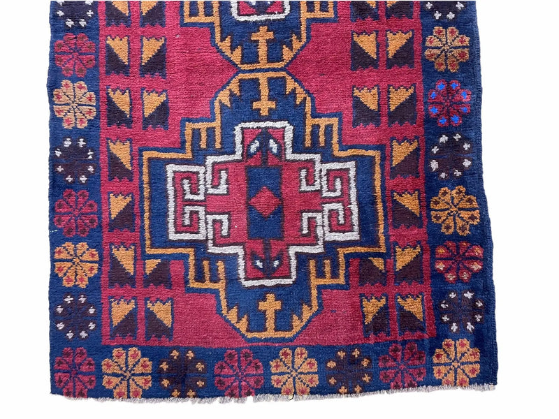 3 X 4.3 Vintage Handmade Tribal Wool Rug Balouch Rug Afghan Rug Red Blue Nice by Jewel Rugs