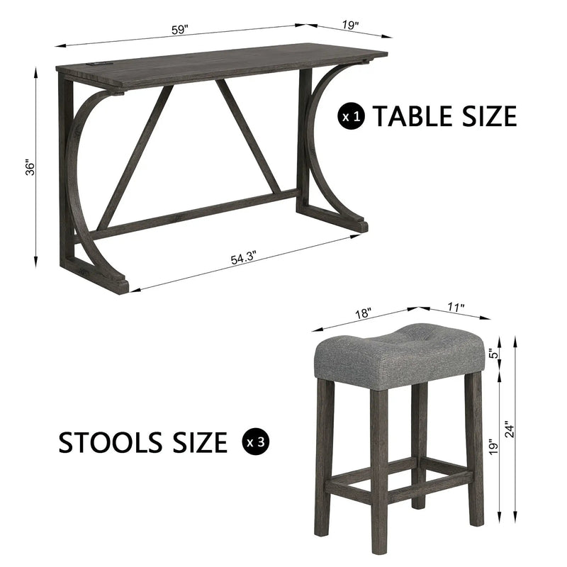 Bar Table Set With 3 Padded Stools by Unique Piece Furniture