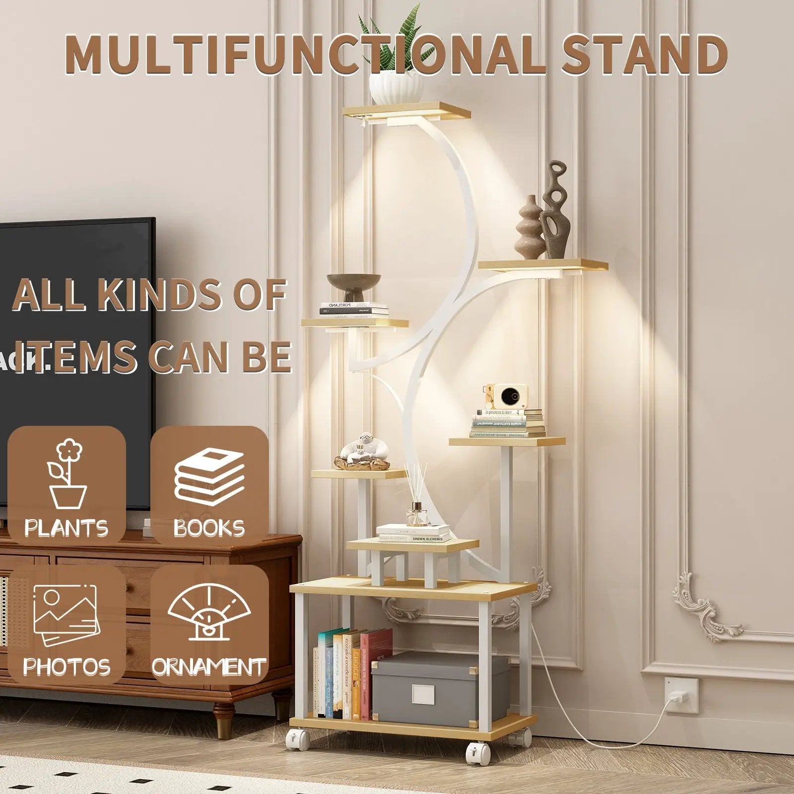 Indoor Plant Stand with Grow Lights - 62" Tall, 8 Tiered Shelf by HouseOfZazla