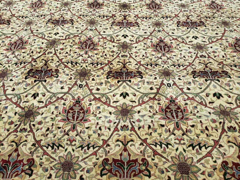 12' X 18' One-of-a-Kind Indian Agra Hand-Knotted Wool Rug Handmade Organic Dyes by Jewel Rugs
