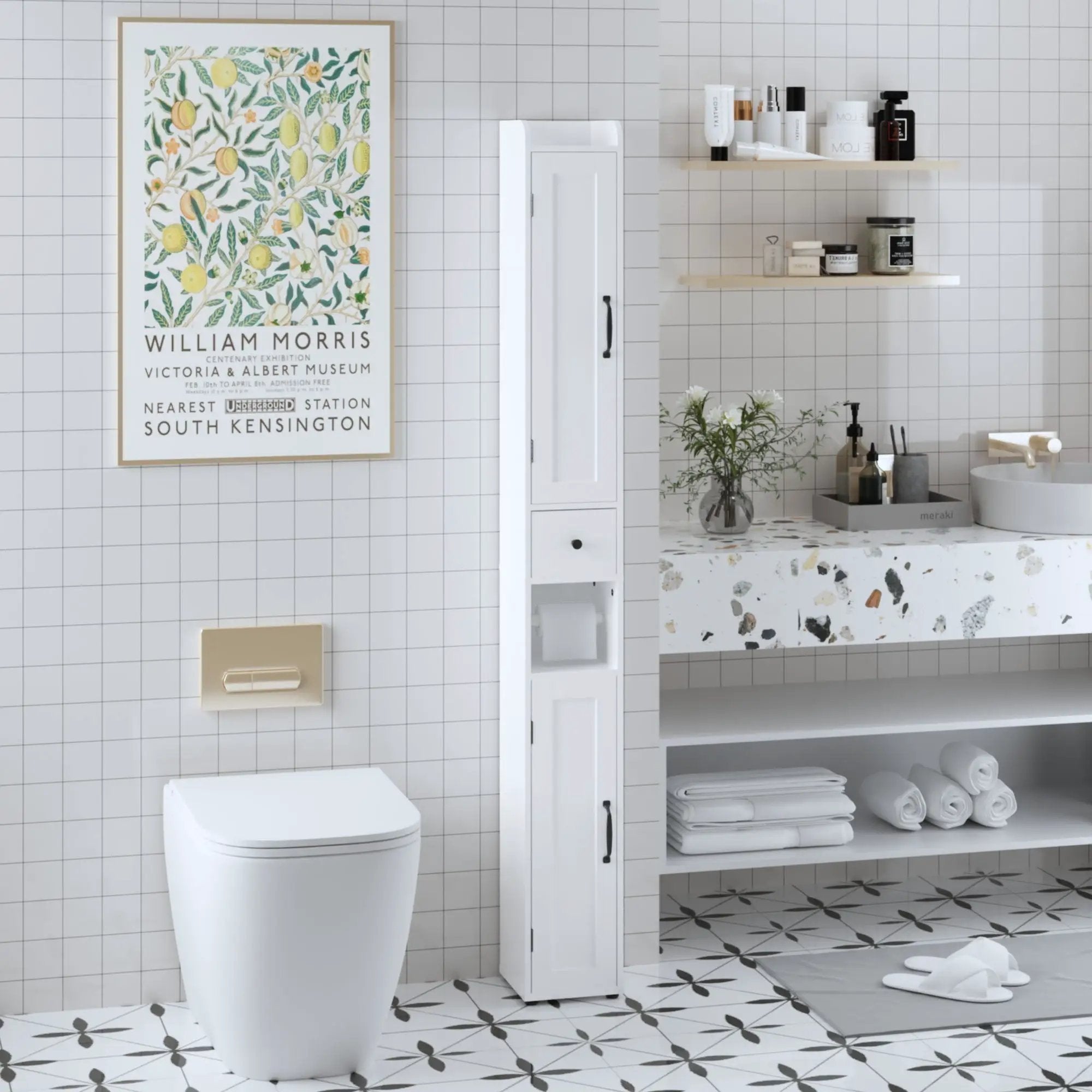 Slim Tall Bathroom Storage Cabinet With Adjustable Shelves, 2 Doors Freestanding Cabinet - White by HouseOfZazla