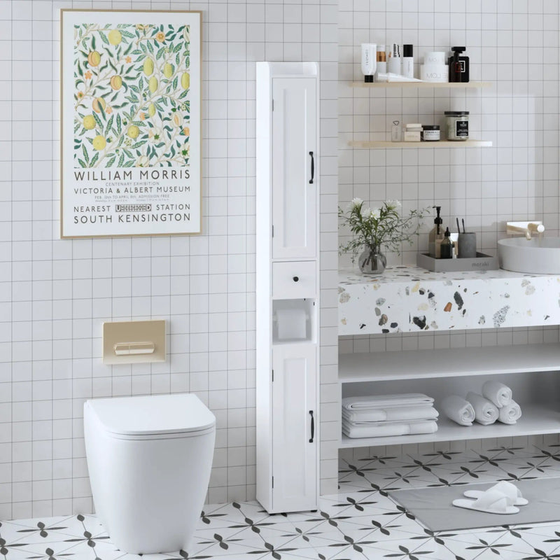 Slim Tall Bathroom Storage Cabinet With Adjustable Shelves, 2 Doors Freestanding Cabinet - White by HouseOfZazla
