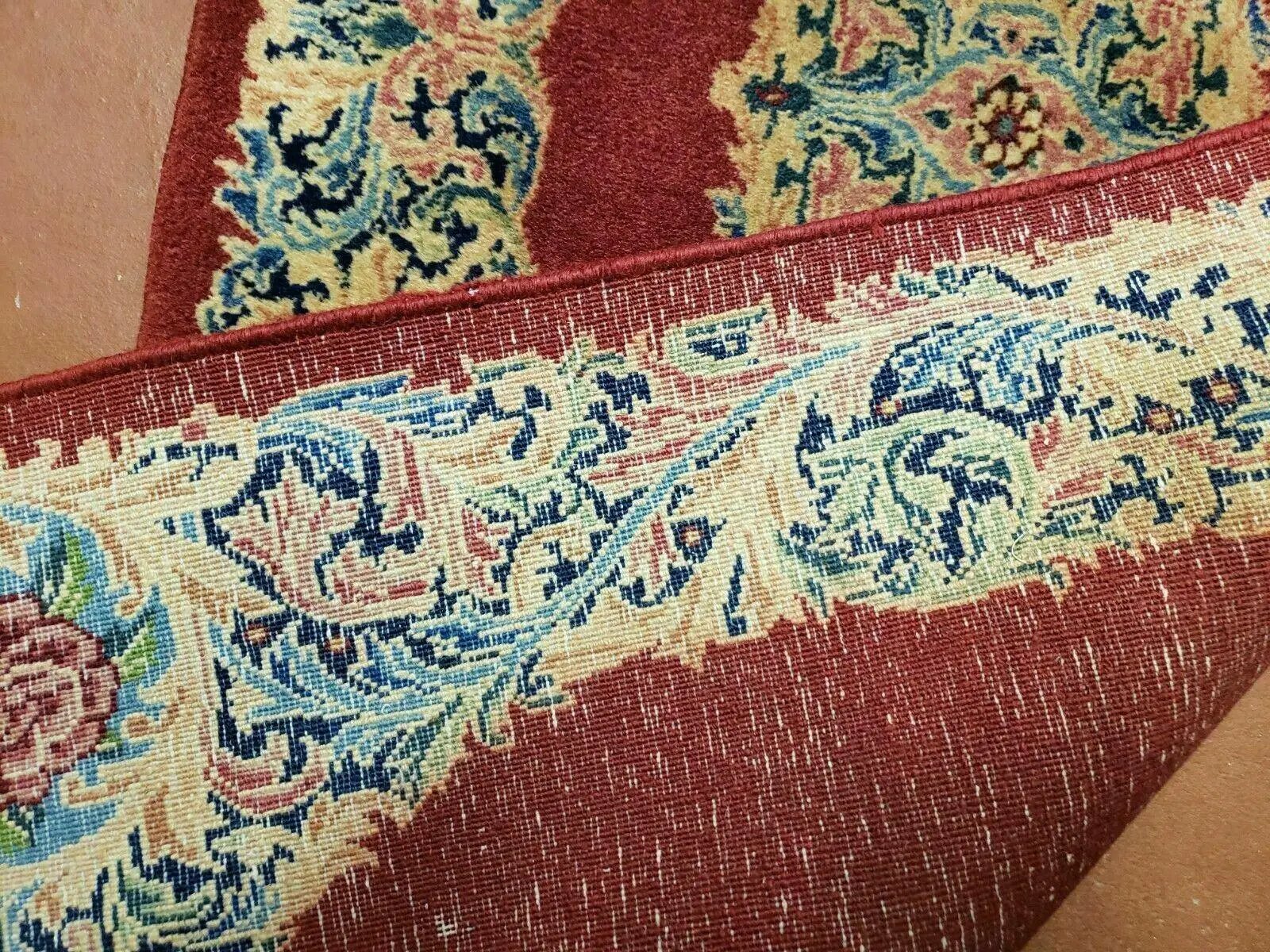Small Persian Kirman Rug 2x4, Wool Oriental Vintage Handmade Carpet, Hand Knotted Floral Medallion, Red & Beige, Semi Open Field by Jewel Rugs