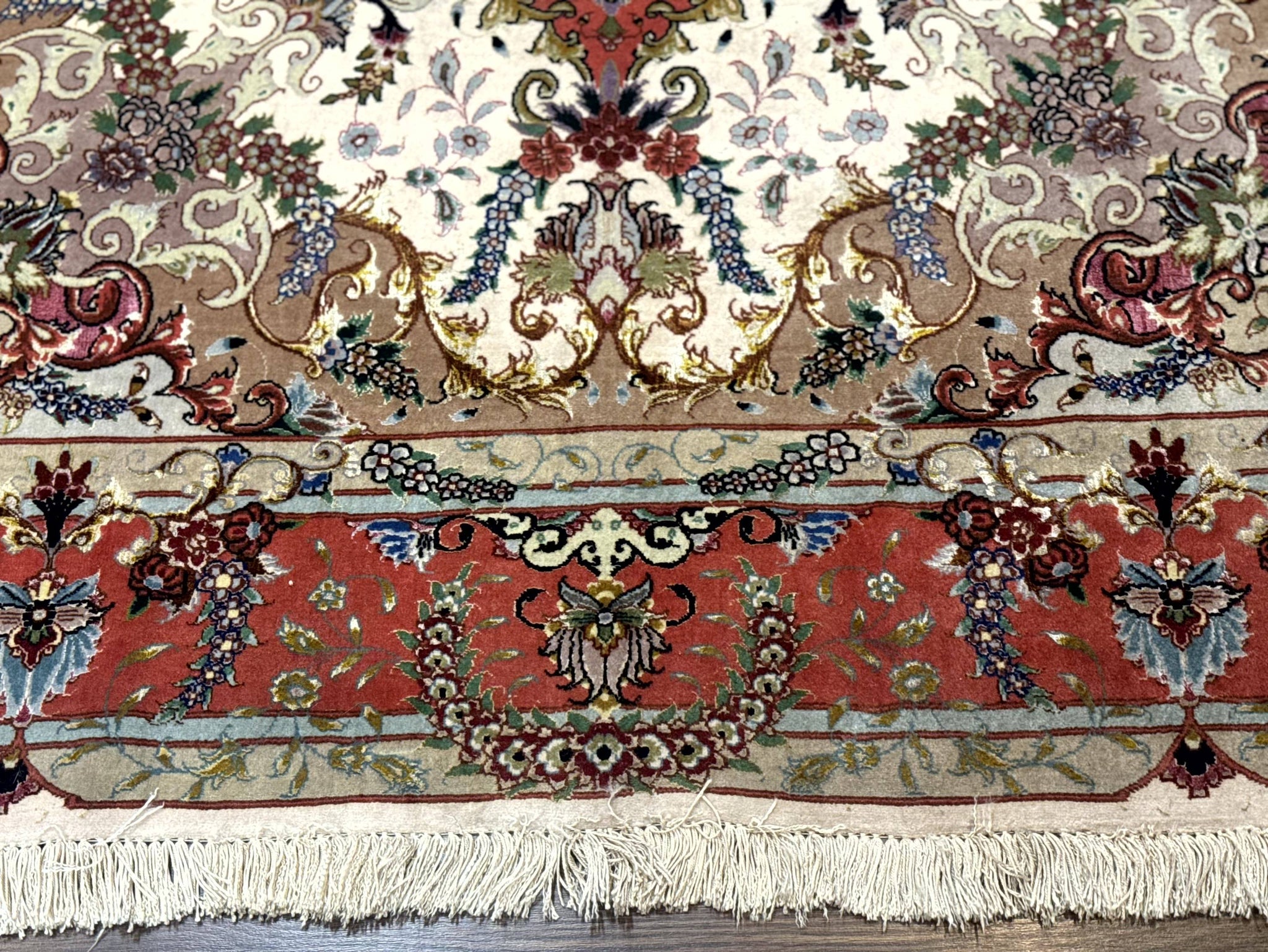 Wonderful Persian Tabriz Rug 5x7, Very Fine 440 KPSI, Ivory and Coral, Rare by Jewel Rugs