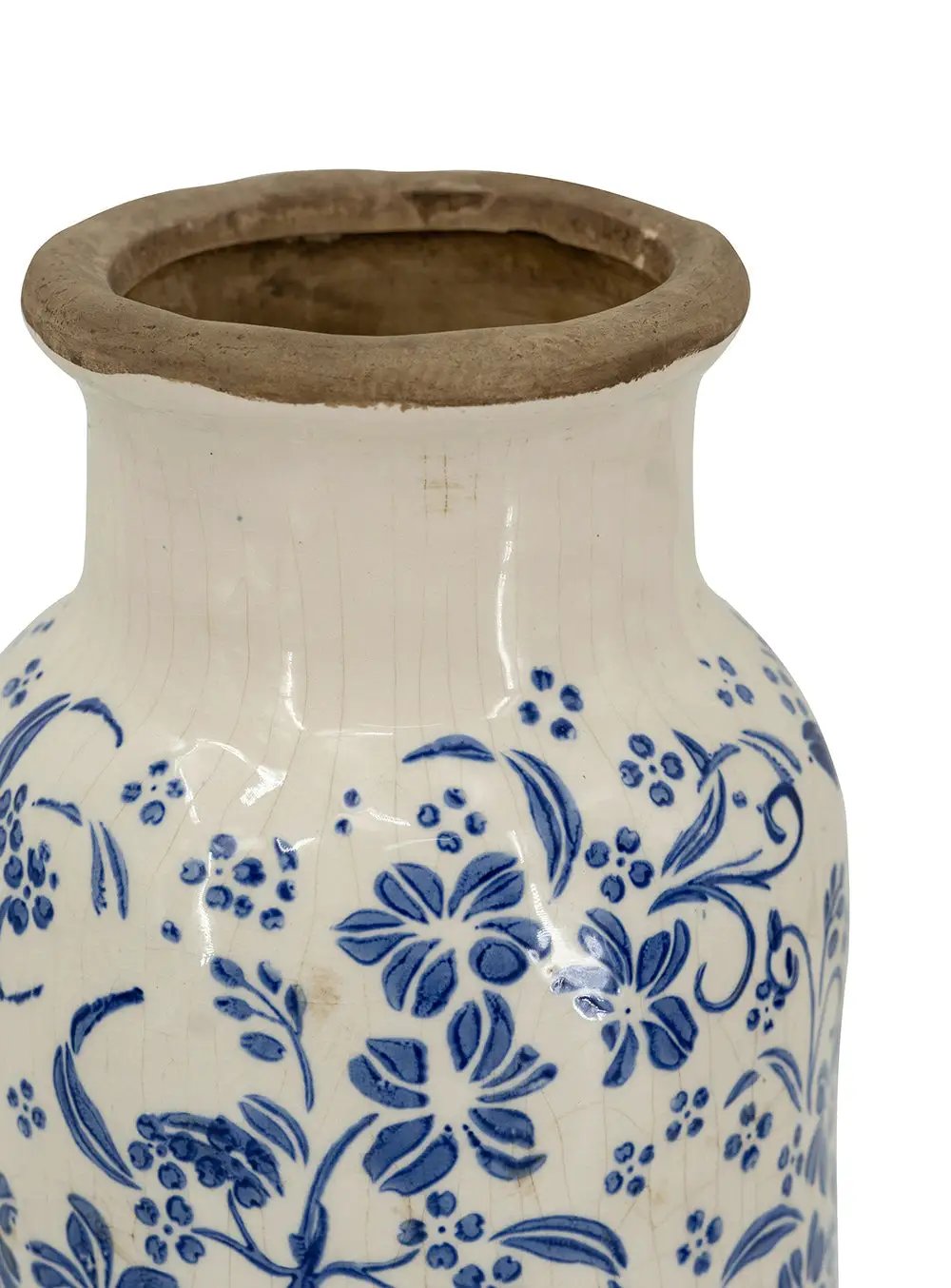 D5.7x12.5' Blue and White Ceramic Accent Vase with Traditional Floral Motifs by HouseOfZazla