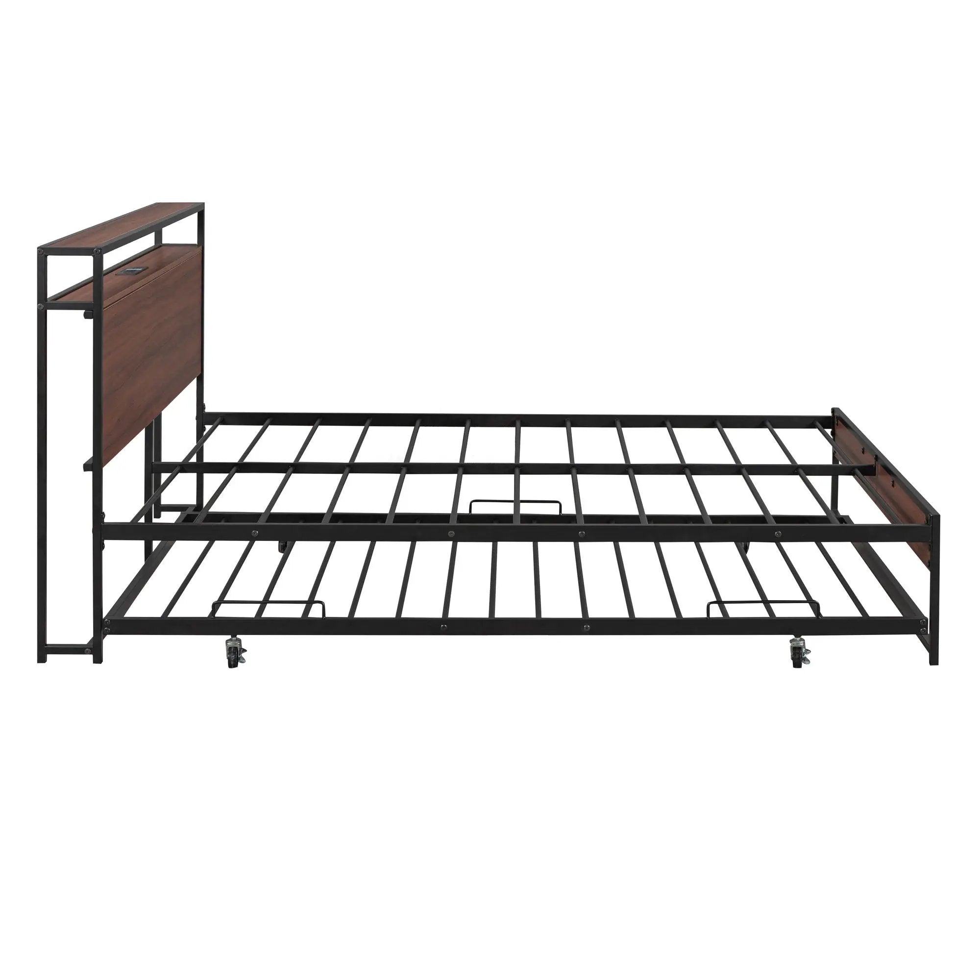 Platform Bed Frame With Trundle, USB Ports And Slat Support, No Box Spring Needed by HouseOfZazla