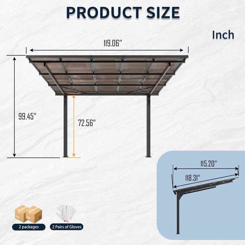 10x10FT PC Roof Carport with Galvanized Steel Frame and Sloped Roof by HouseOfZazla