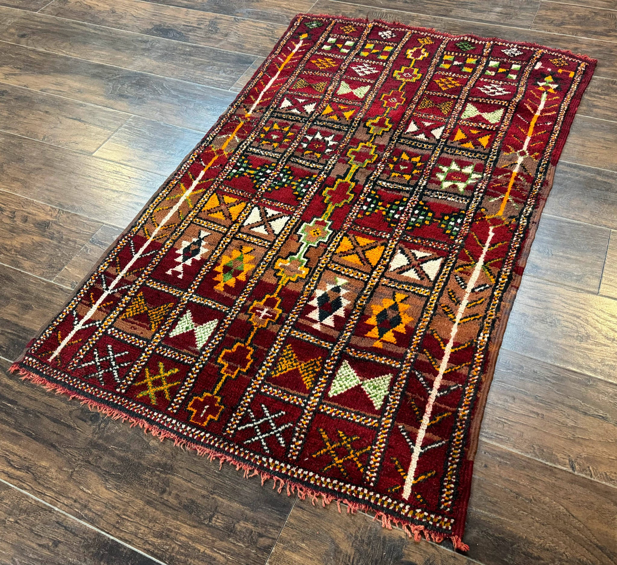 Moroccan Berber Tribal Rug 3x5, Geometric Area Rug, Red Orange Brown by Jewel Rugs
