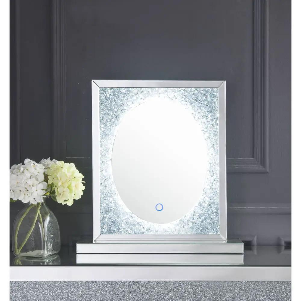 Noralie - 23" Accent Mirror With LED - Mirrored & Faux Diamonds by Unique Piece Furniture