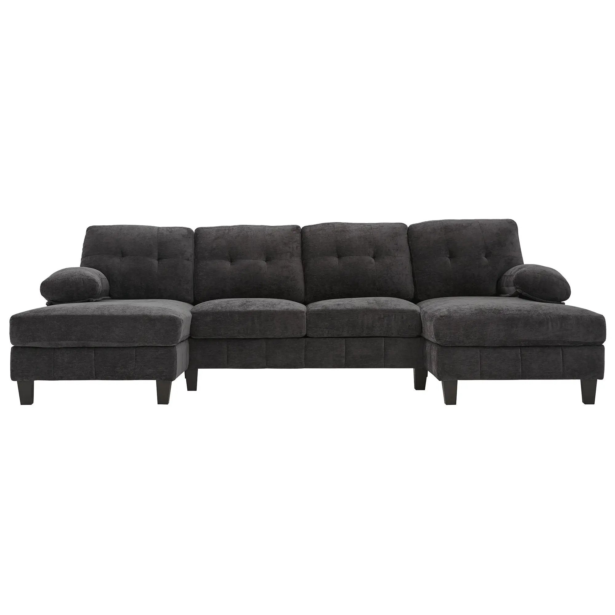U-Shaped Sectional Sofa 103.5" Fabric Couch With Dual Chaise Lounges, Storage Pockets, Armrest Pillows by HouseOfZazla