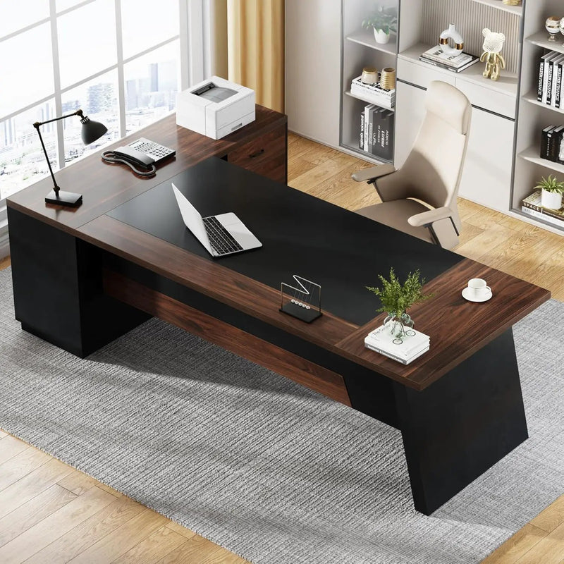 L-Shaped Executive Desk With File Cabinet & Drawers by HouseOfZazla