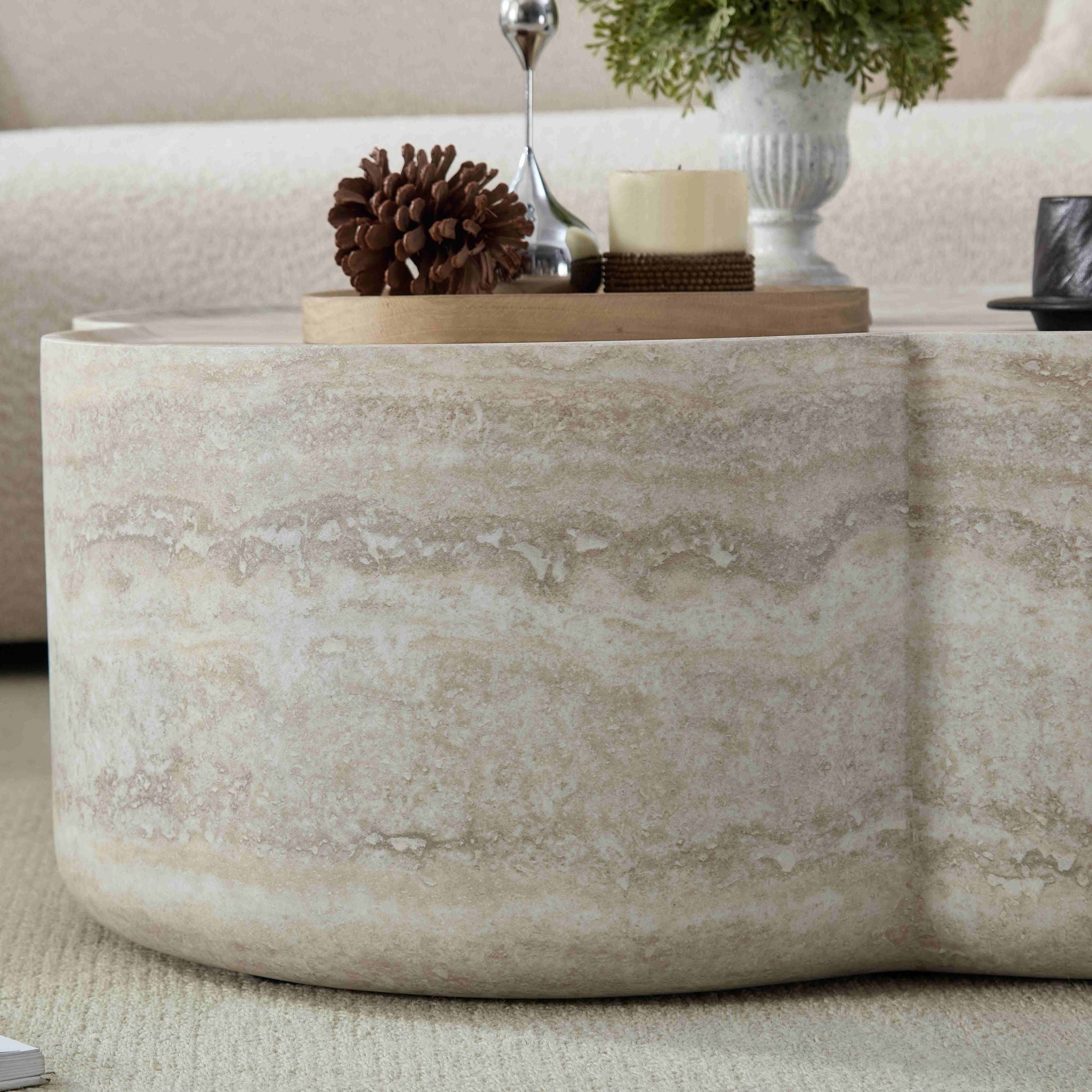 Clover Round Coffee Table With Open Storage - Marble by HouseOfZazla