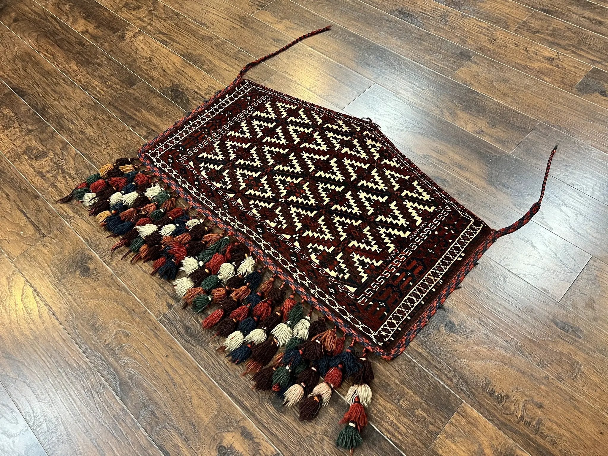 Antique Turkoman Camel Trapping, Turkoman Asmalyk, Red Black Ivory, Handmade, Hand Knotted Tribal Collectible Rug, Rare by Jewel Rugs