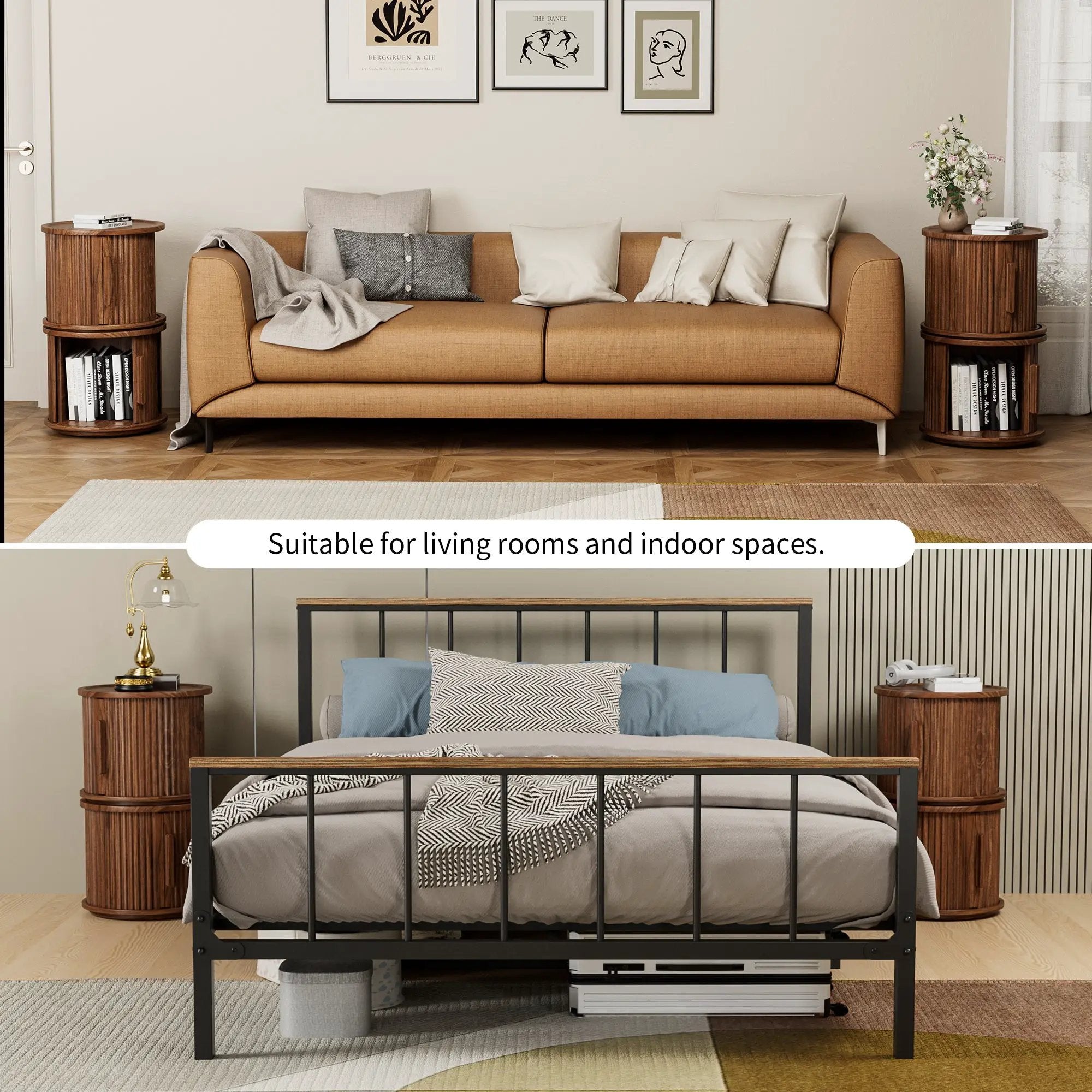 2Piece Round Coffee Table Set, Modern Nesting Side Tables with Sliding Door Storage by HouseOfZazla