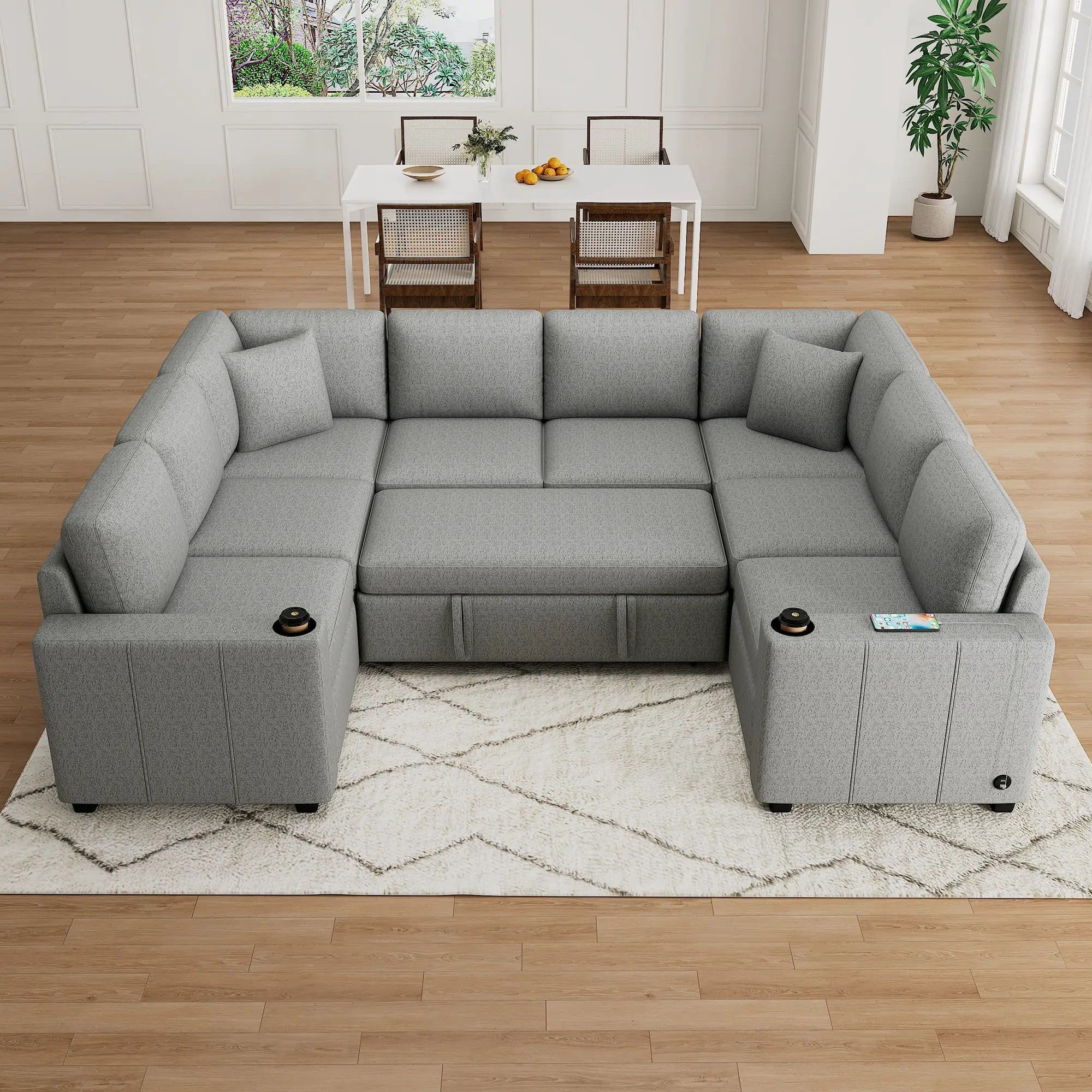 Convertible U-Shaped Sectional Sofa With Pull-Out Bed by HouseOfZazla